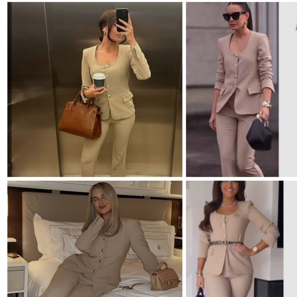 NEW Zara Beige round neck blazer Retro Structured Size XL Tik tok gold buttons - Picture 3 of 11